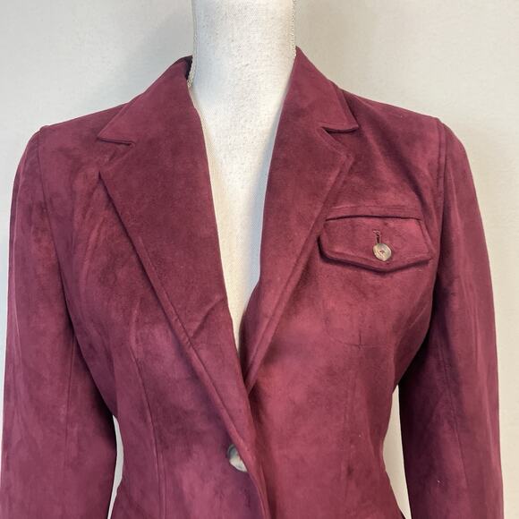 Fourteen Zero Blazer Jacket size Small Burgundy Faux Suede Career Casual Pockets - Picture 3 of 8